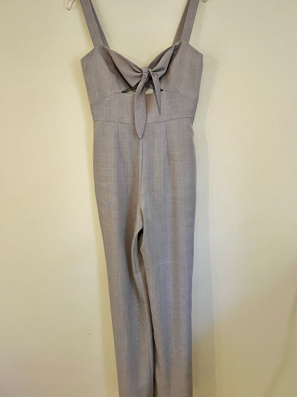 Wayf Light Purple/Grayish Plaid Tie-Front Jumpsuit Pantsuit